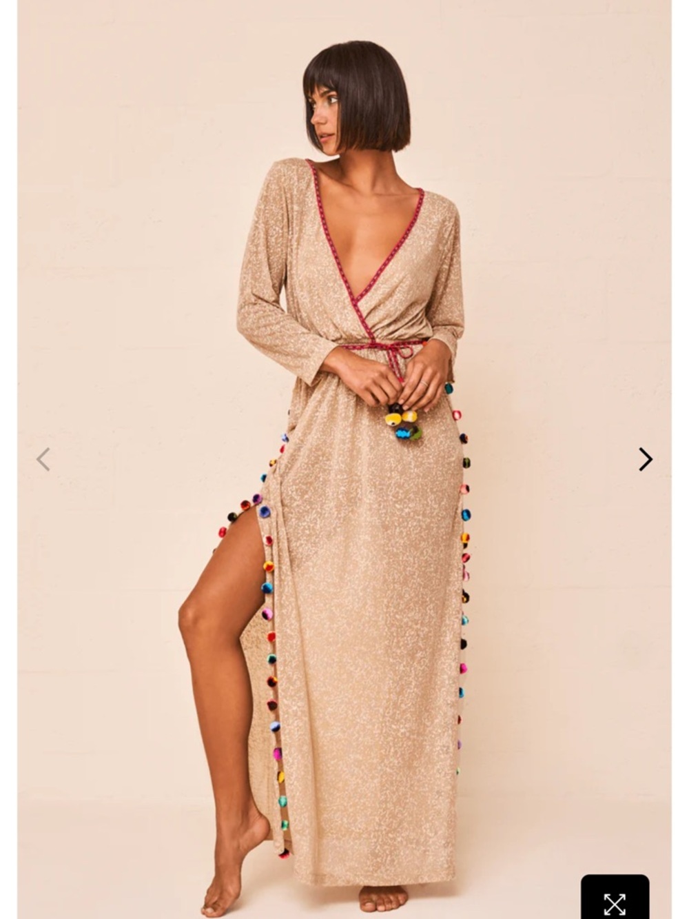 Pitusa Santorini Pom Pom Coverup Dress in Nude Burnout One Size